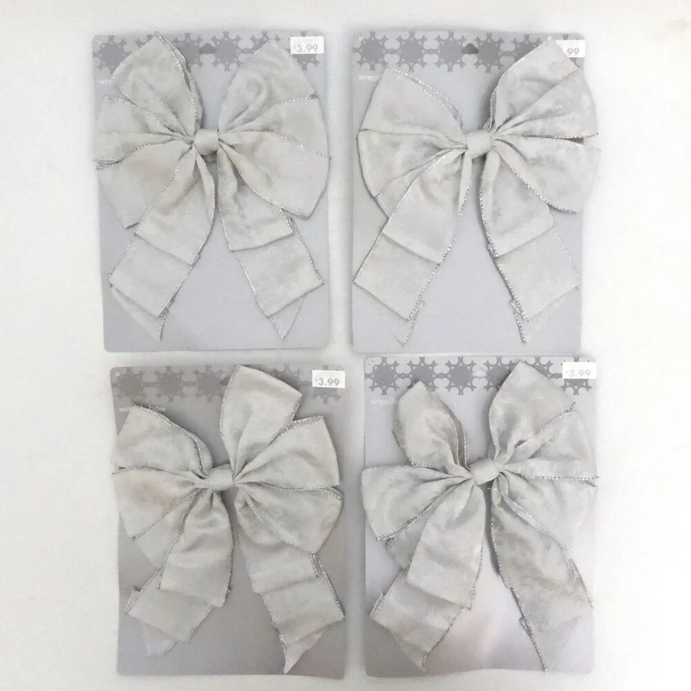 NEW 11” TARGET CHRISTMAS HOLIDAY SILVER WIRED WREATH BOW LOT OF 4